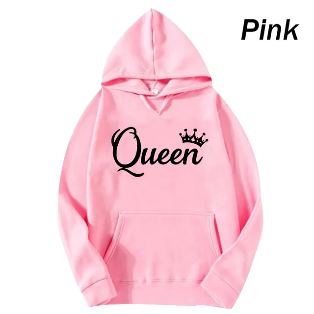 deanwangkt Fashion Men Women Long Sleeve Pullover Hooded Sweatshirts Unisex King and Queen Print Hoodies Casual Streetwear Couple Sweat - Deanwangkt