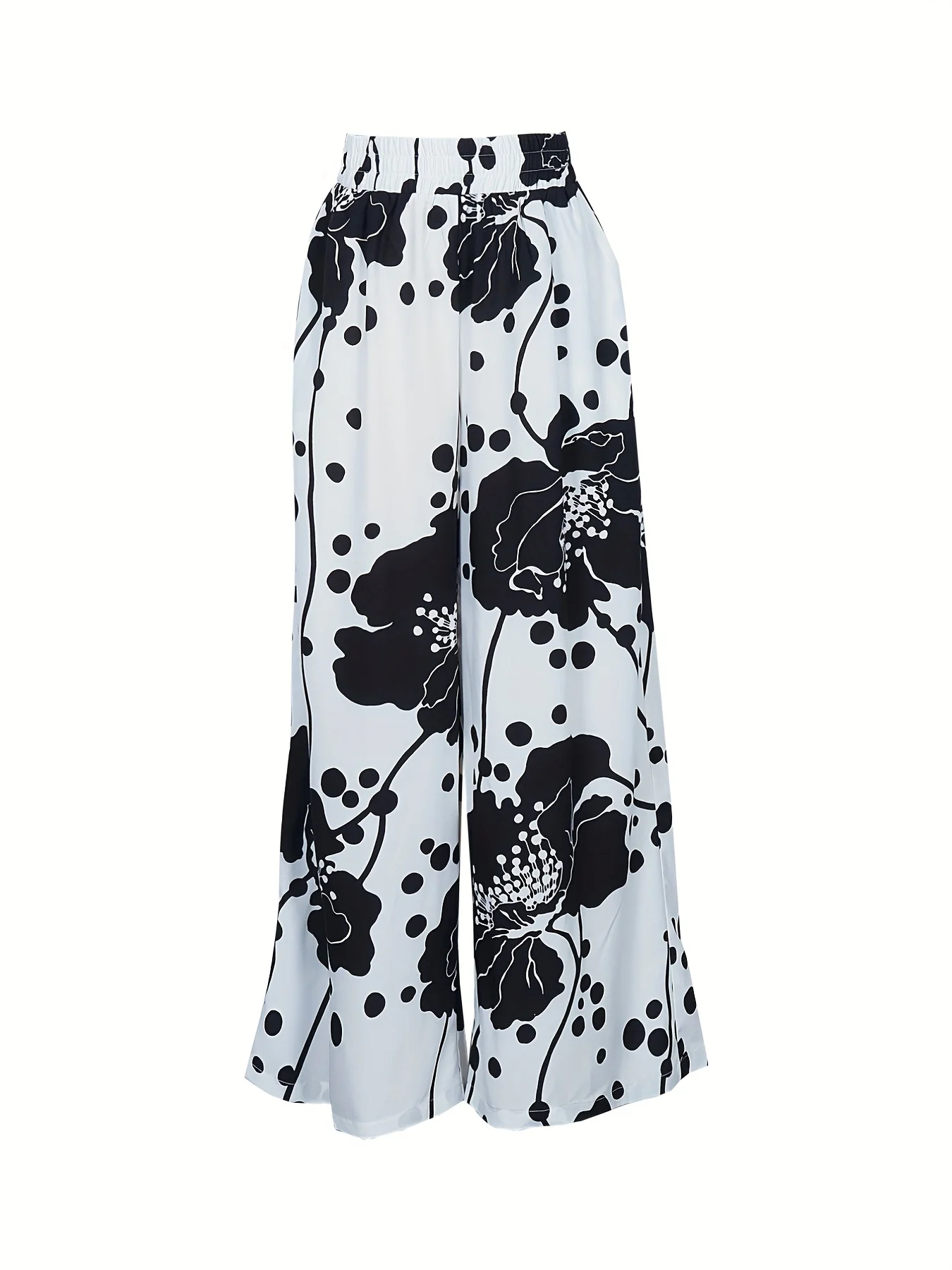 Plus Size Casual Pants, Women's Plus Abstract Figure Print High Waist Wide Leg Loose Pants - Deanwangkt