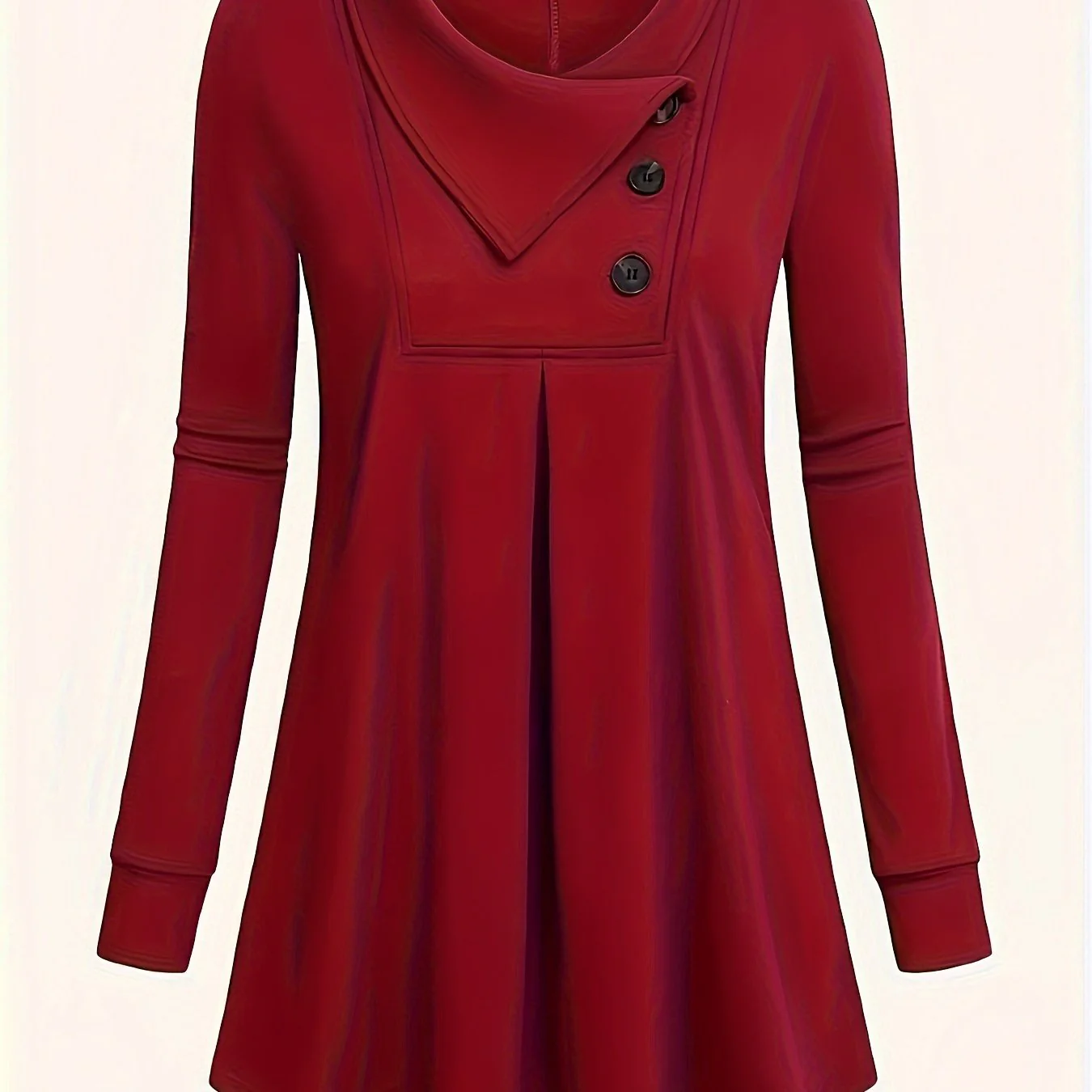 deanwangkt-1 Solid Button Front Pleated Top, Casual Long Sleeve Top For Spring & Fall, Women's Clothing - Deanwangkt