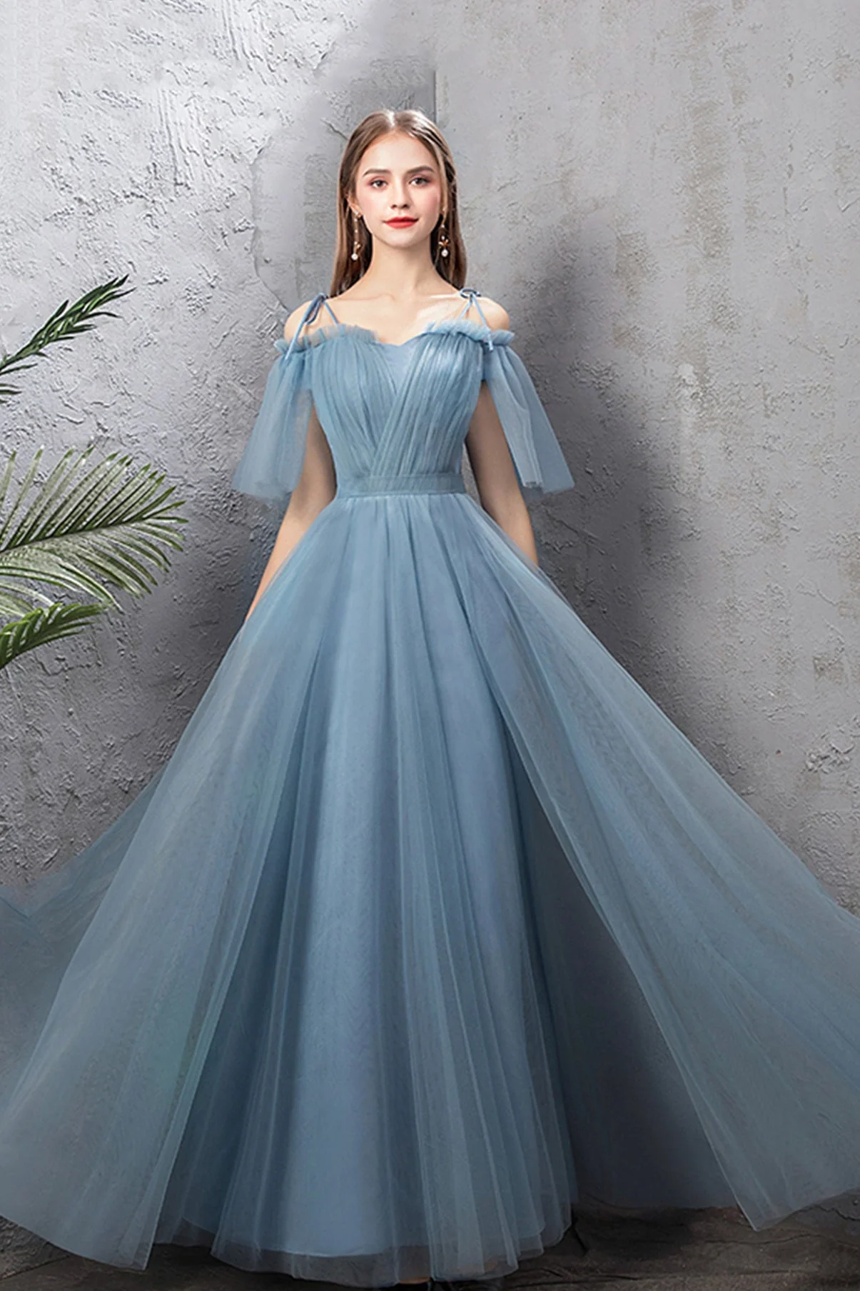 solvbao Blue Tulle Long Prom Dresses, A-Line Simple Evening Dresses - Deanwangkt