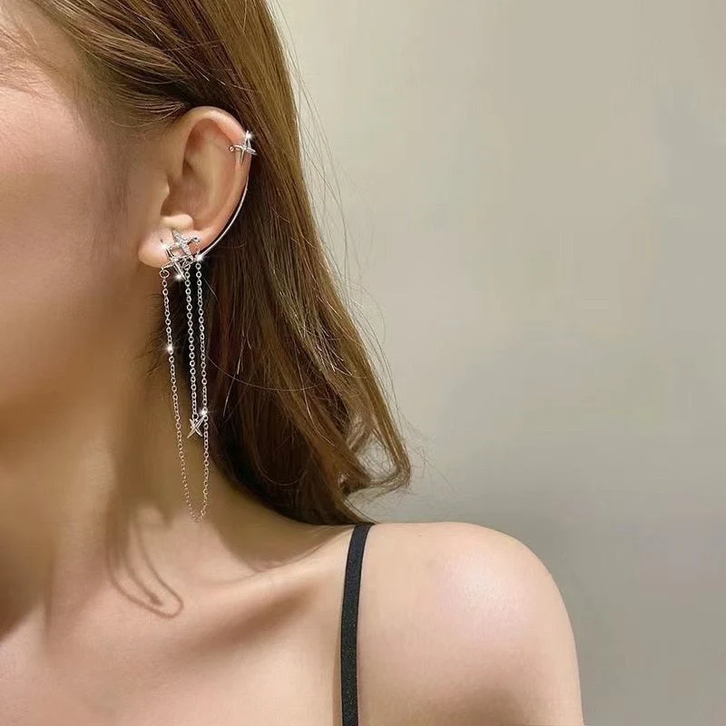 DEANWANGKT 20 Style Luxury Shiny Crystal Rhinestone Long Tassel Ear Cuff No Pierced Ear Clip Earrings For Women Wedding Korean Trend Jewelry - Deanwangkt
