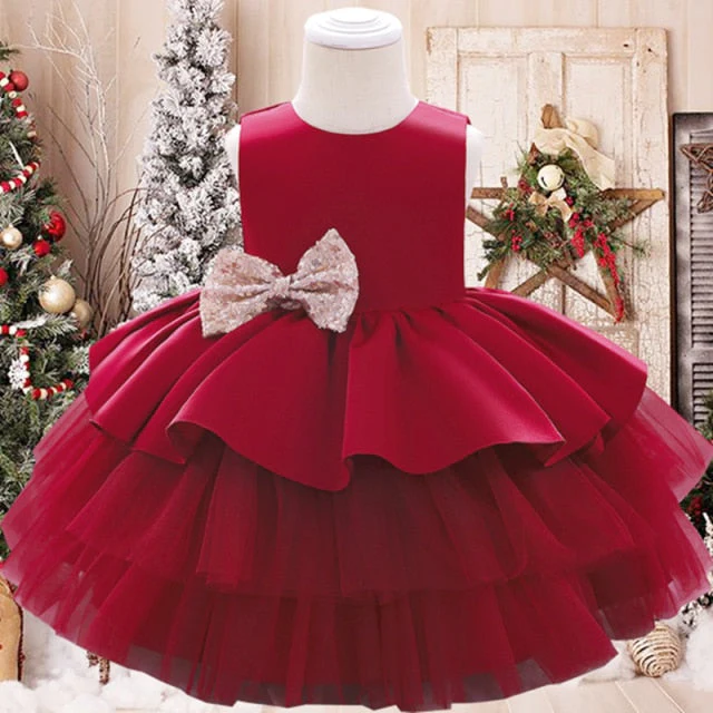 Summer Sequin Big Bow Baby Girl Dress 1st Birthday Party Wedding Dress For Girl Palace Princess Evening Dresses Kid Clothes - Deanwangkt