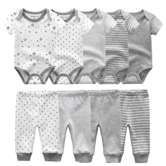 6/9PCS Baby Girl Clothes Newborn Unisex Solid Bodysuits+Pants Cotton Baby Boy Clothes Short Sleeve Girls Baby Clothing Cartoon - Deanwangkt