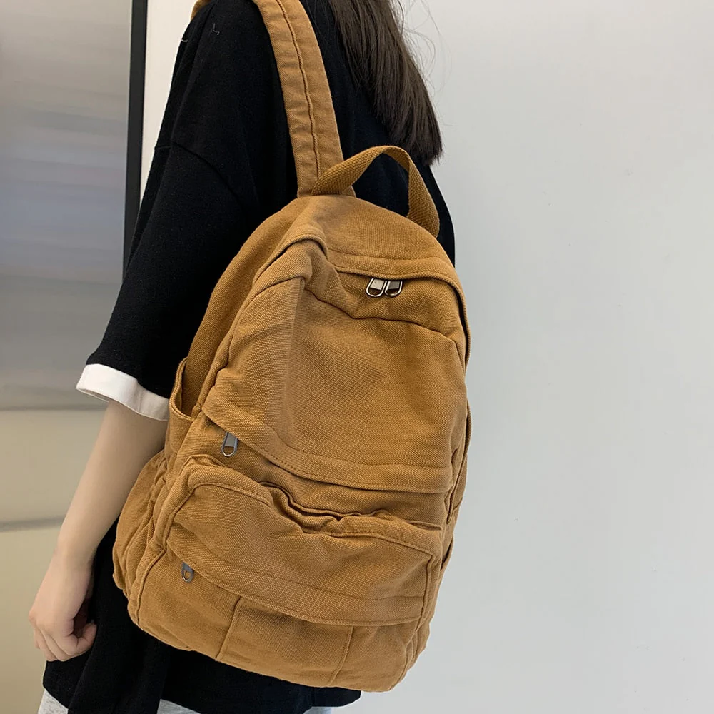 Back To School Student Shoulders Large Capacity Khaki Backpack Fashion Canvas Backpacks Female College Teen Computer Bag mochila - Deanwangkt