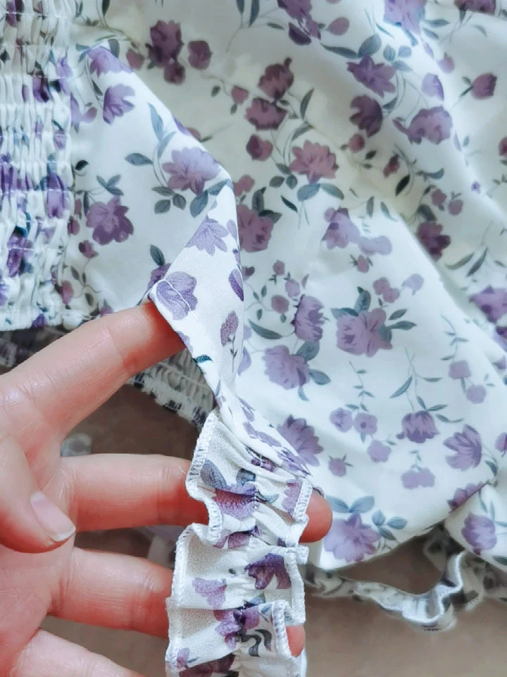 Floral Slip Dress Ladies Mini A-line Strap Dress  High Waist Ruched Purple Sundress For Women Spring  Clothing Robe Femme Fairy Dress - Deanwangkt