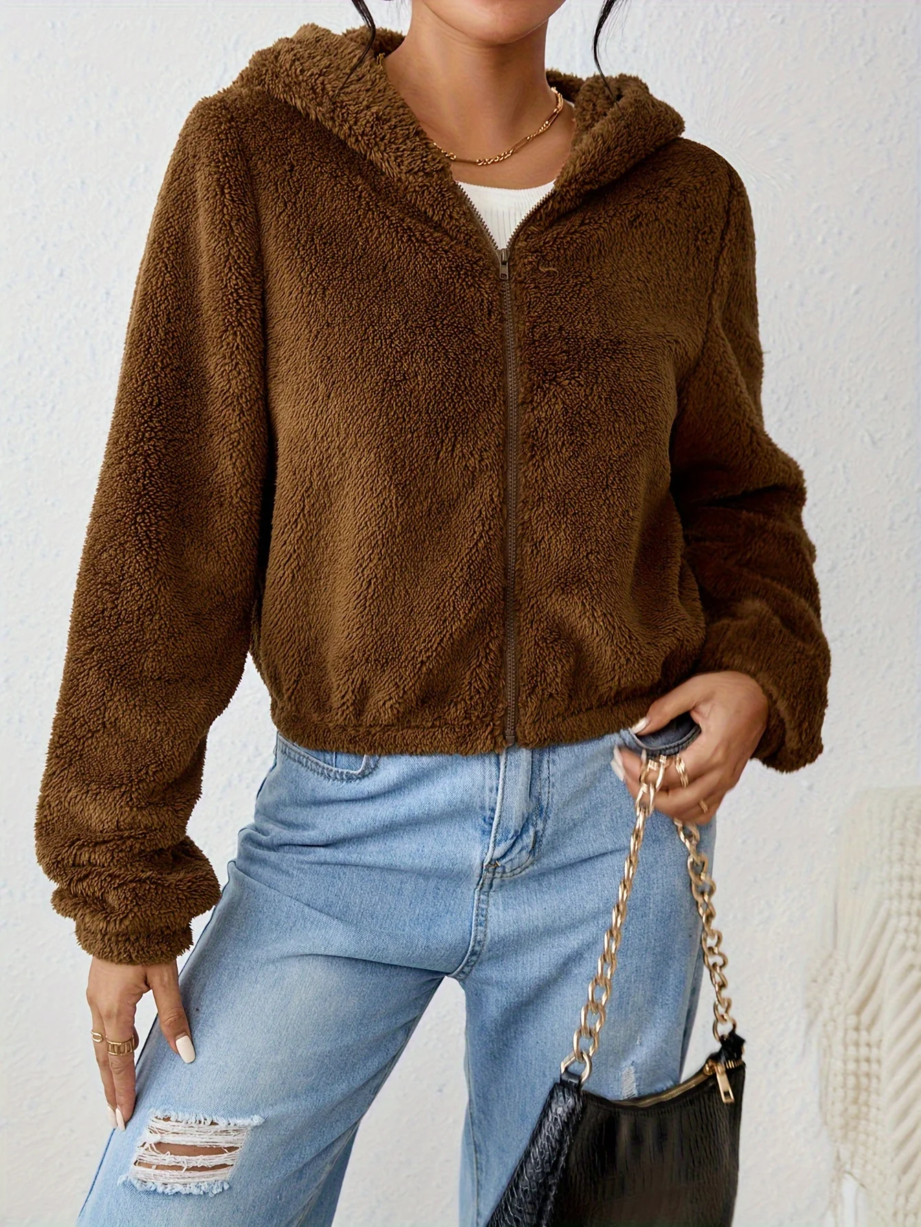 Bear Ears Hooded Fall & Winter Jacket, Elegant Solid Zip Up Long Sleeve Outerwear, Women's Clothing - Deanwangkt