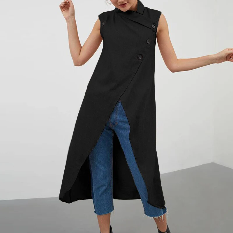 deanwangkt Celmia Women Asymmetrical Blouses  Summer Sleeveless Breathable Thin Tops Casual Chic Split Long Shirts Blusas Femmininas - Deanwangkt