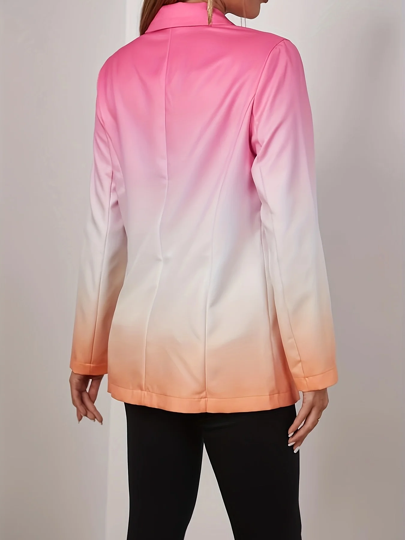 deanwangkt-1 Ombre Button Front Blazer, Elegant Long Sleeve Lapel Blazer For Office & Work, Women's Clothing - Deanwangkt