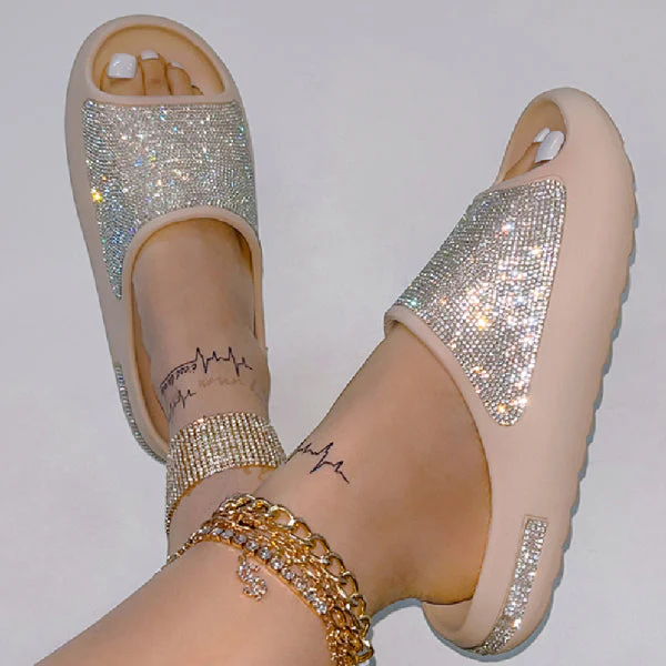 deanwangkt - Apricot Casual Daily Living Patchwork Rhinestone Round Comfortable Shoes - Deanwangkt