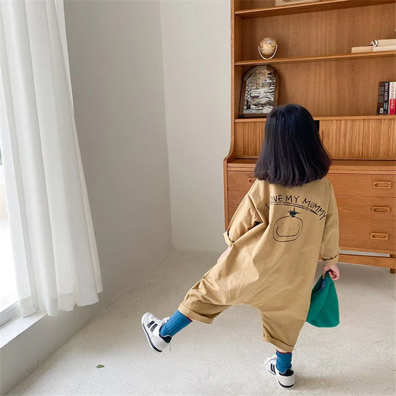 deanwangkt Spring Autumn boys girls cartoon denim jumpsuits fashion unisex kids loose casual one-piece clothes - Deanwangkt