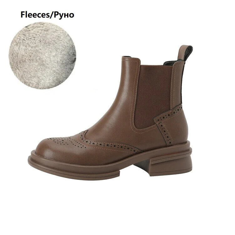 deanwangkt Autumn Boots  Women Shoes Round Toe Chelsea Boots for Women Split Leather Brogues Winter Chunky Heel Ankle Boots Black Motorcycle Boots - Deanwangkt