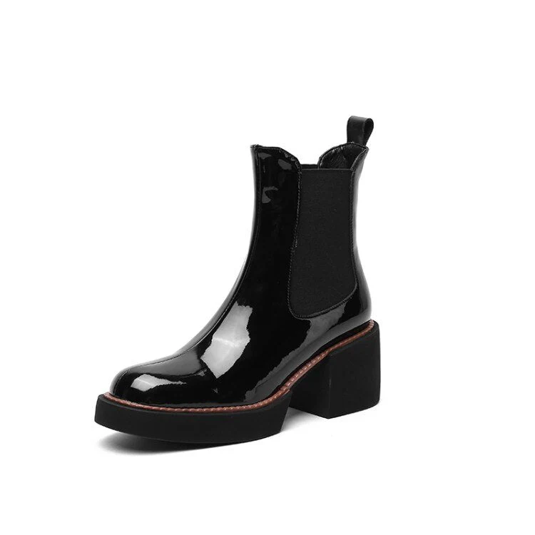 deanwangkt Autumn Boots    HOT SALE Women Boots Patent Leather Shoes for Women Round Toe Chunky Boots Platform Shoes Winter Modern Boots Women Punk Shoes - Deanwangkt