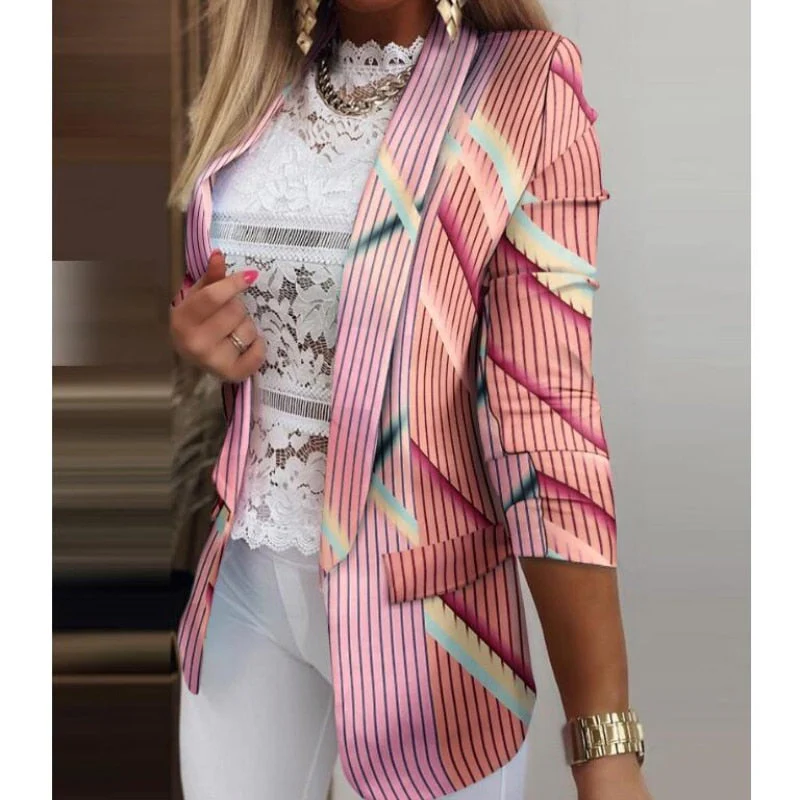 deanwangkt Office Ladies Autumn Simple Solid Blazer Coats Elegant Turn-Down Collar Cardigan Outerwear Suit Casual Long Sleeve Women Jackets - Deanwangkt