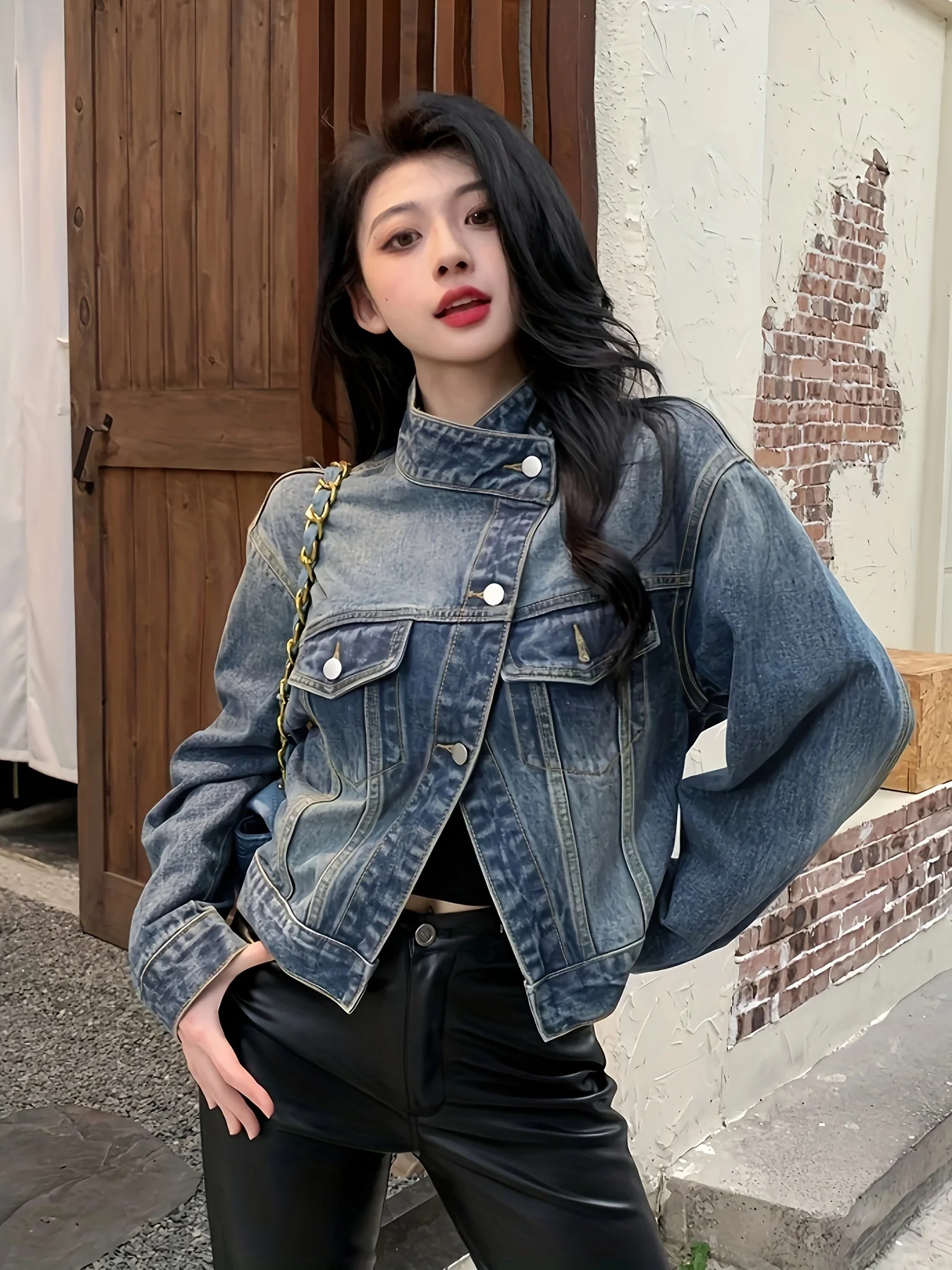 Long Sleeves Lapel Denim Coat, Flap Pockets Single Breasted Button Versatile Denim Jacket, Women's Denim Clothing - Deanwangkt