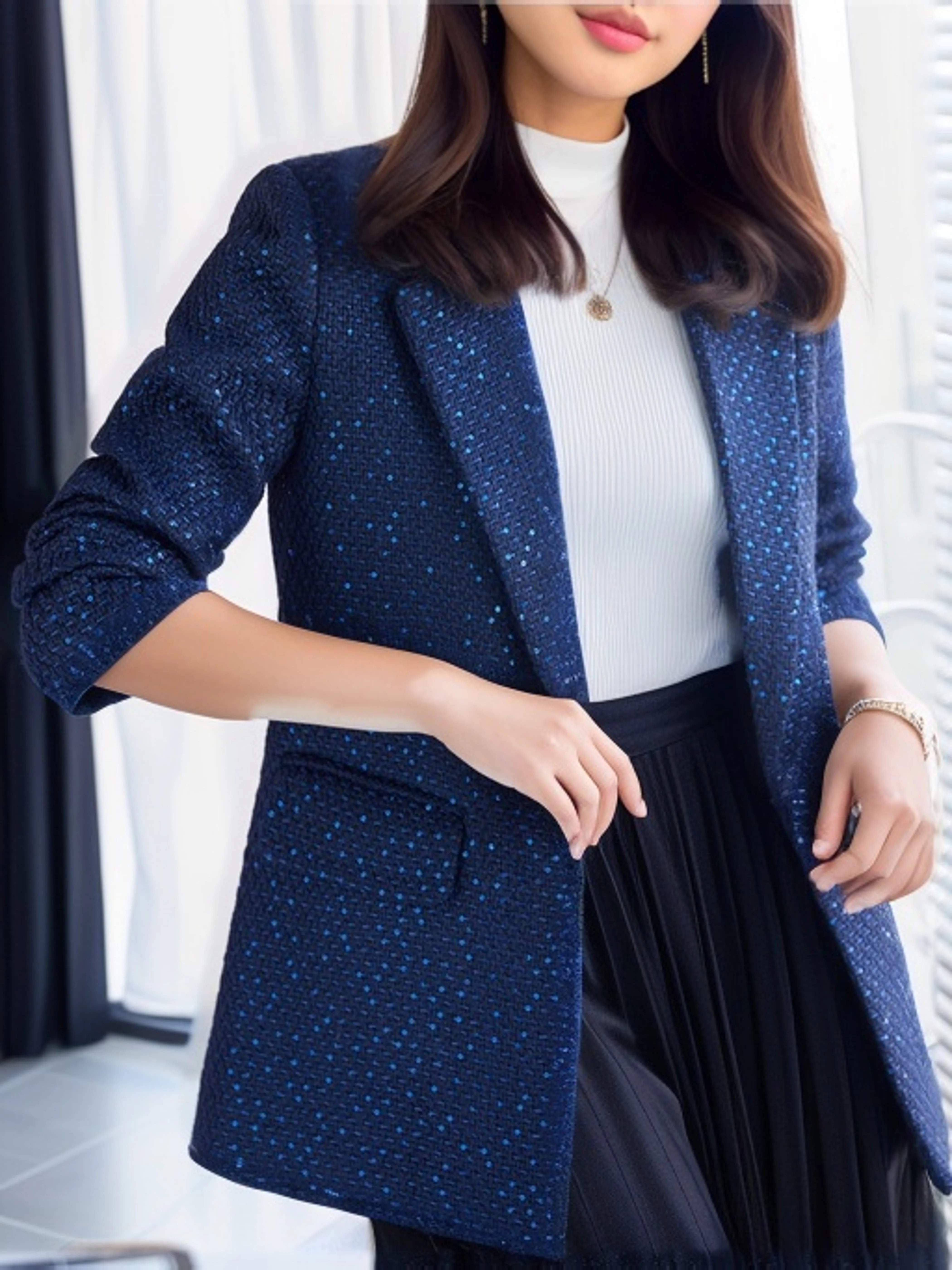 deanwangkt-1 Solid Button Front Slim Blazer, Casual Long Sleeve Lapel Blazer For Office, Women's Clothing - Deanwangkt