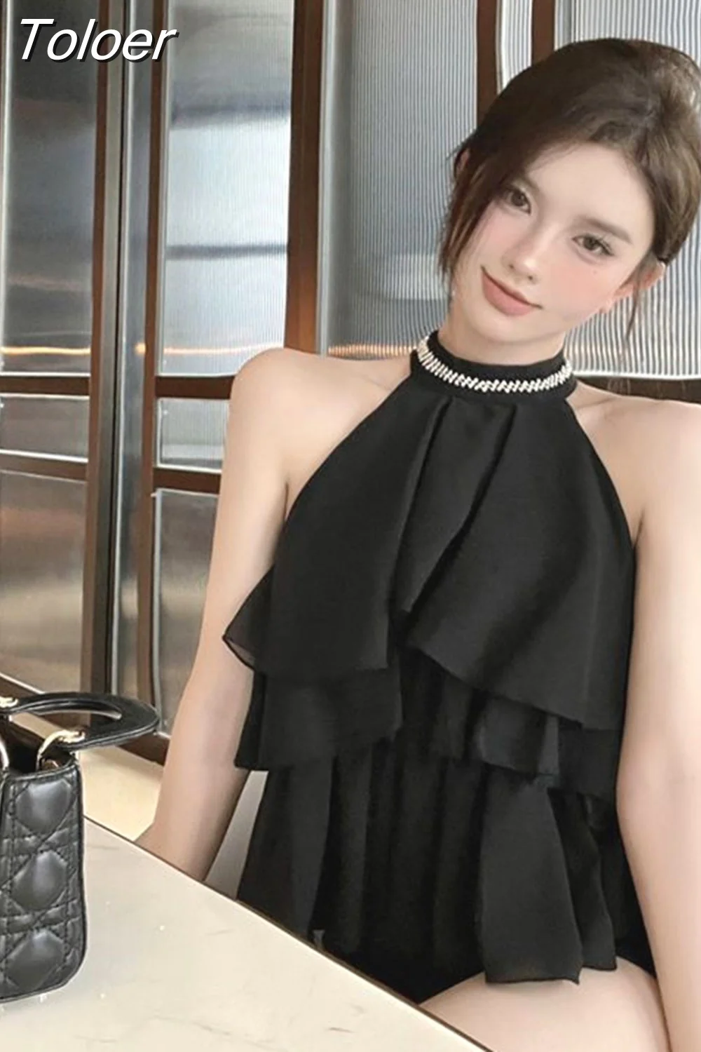 deanwangkt Blouse for Women  Blusas De Mujer Sweet Ruffles Loose Shirts Off Shoulder Diamond Summer Fashion Blouses Tops 27n554 - Deanwangkt