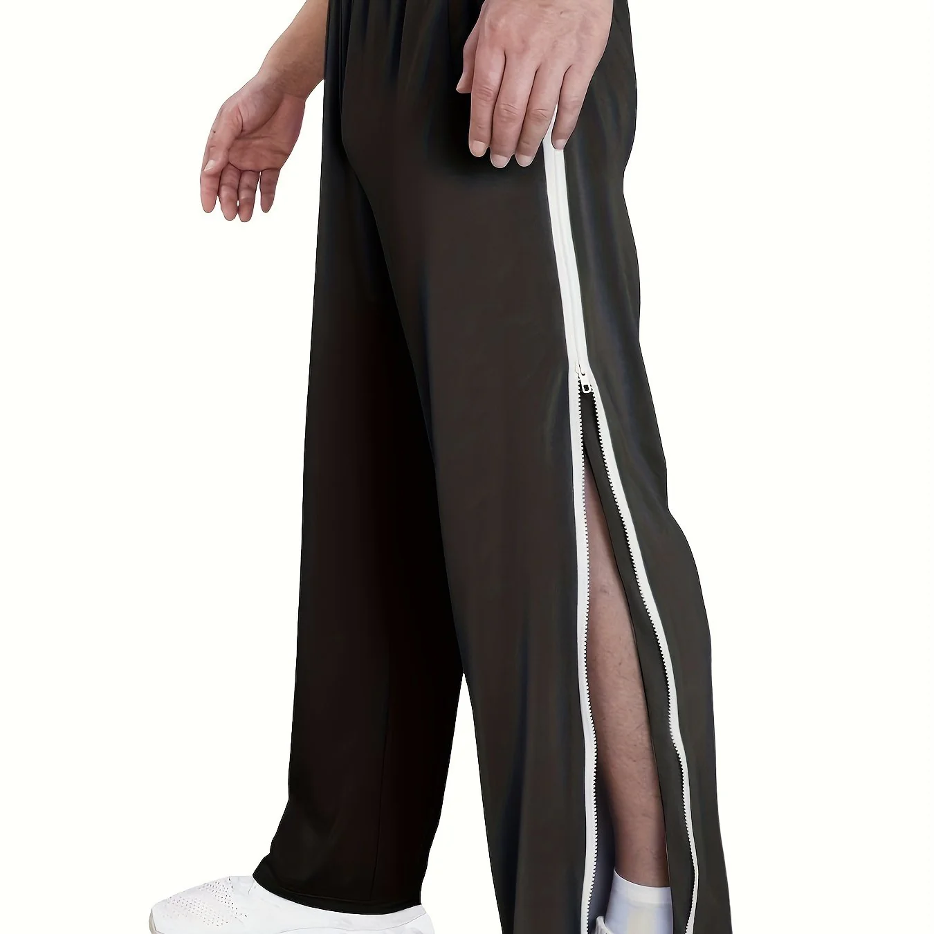 deanwangkt Men's Loose Fit Side Zipper Sports Pants, Casual Stretch Sweatpants For Gym Workout Training Basketball - Deanwangkt