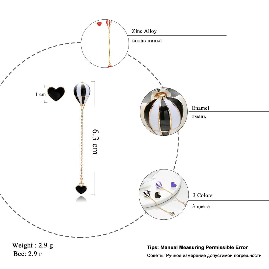 DEANWANGKT Hot Air Balloon Long Earrings for Women Korean Asymmetric Heart Gold Chain Statement Dangle Earring Fashion Ear Jewelry - Deanwangkt