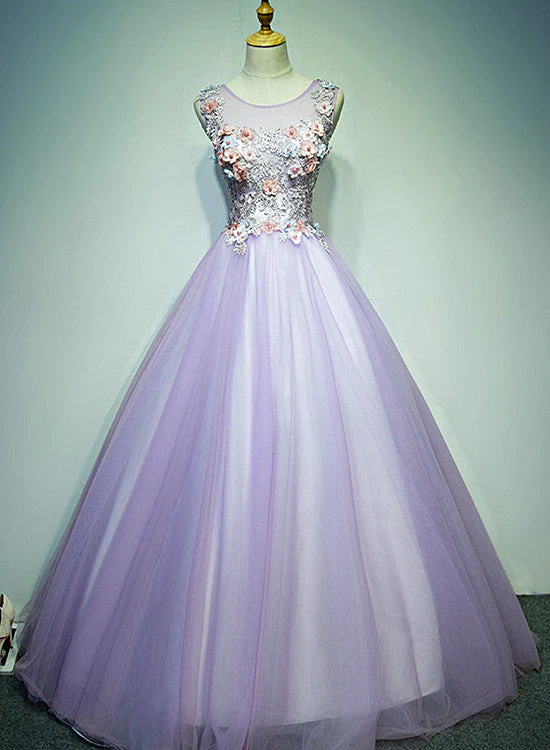 Solvbao Light Purple Tulle Long Sweet 16 Formal Dress with Lace, Purple Prom Dress - Deanwangkt