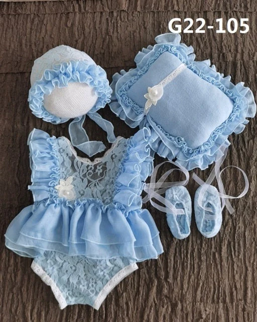 deanwangkt 0-3Month Baby Newborn Photography Props Baby Hat Baby Girl Lace Romper Bodysuits Outfit  Photography Clothing - Deanwangkt