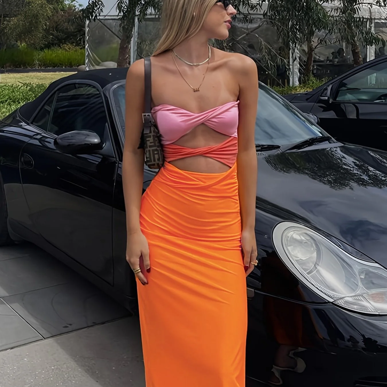 deanwangkt  Twist Front Bodycon Dress, Sexy Backless Casual Dress For Spring & Summer, Women's Clothing - Deanwangkt