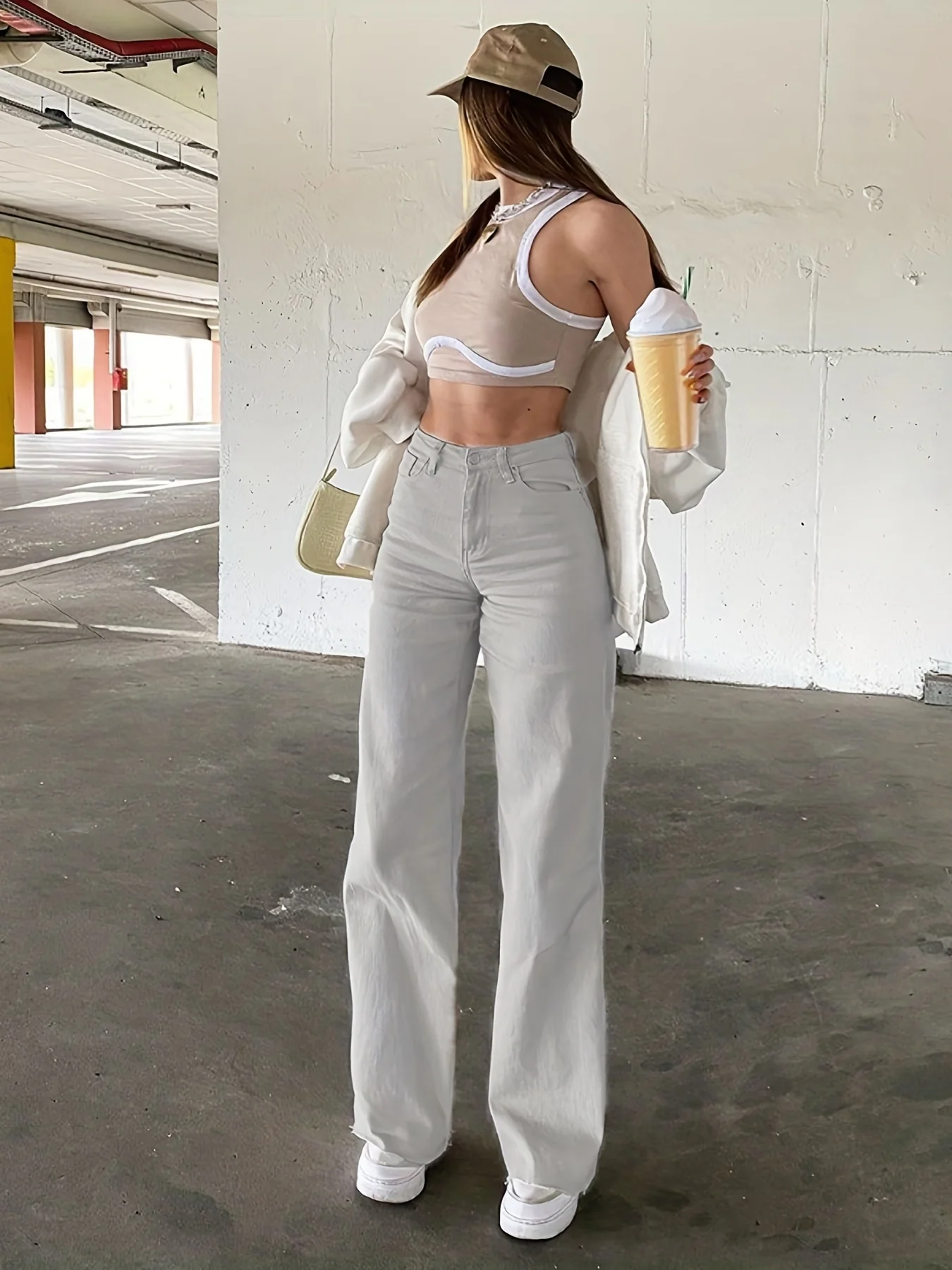 White Loose Fit Straight Jeans, Slash Pockets Non-Stretch Baggy Denim Pants, Women's Denim Jeans & Clothing - Deanwangkt