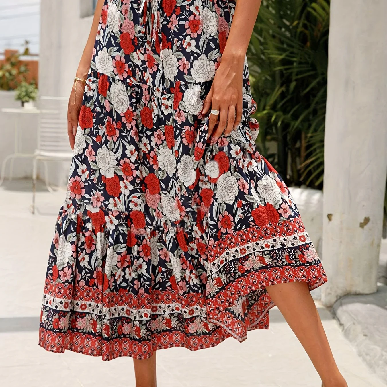 deanwangkt-1 Floral Print Drawstring Skirt, Boho Skirt For Spring & Summer, Women's Clothing - Deanwangkt