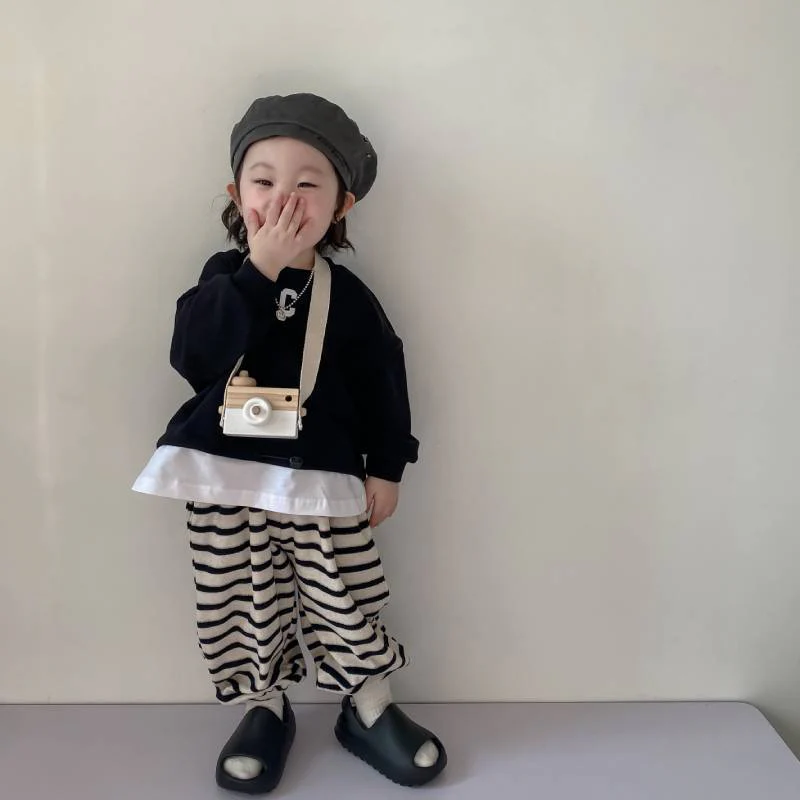 deanwangkt Children's Sets Spring Autumn Kids Sweater Striped Pants For Boys Girls' Sweater Korean Children's Loose Pullover Sweater - Deanwangkt