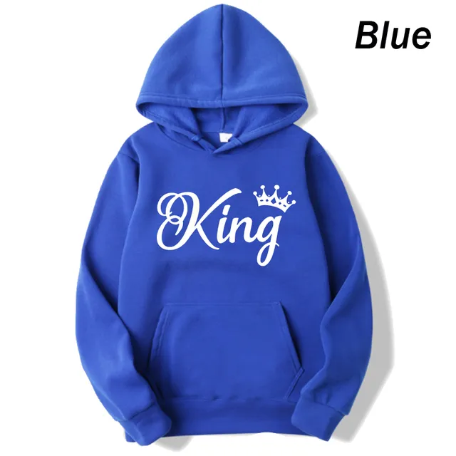 deanwangkt Fashion Men Women Long Sleeve Pullover Hooded Sweatshirts Unisex King and Queen Print Hoodies Casual Streetwear Couple Sweat - Deanwangkt