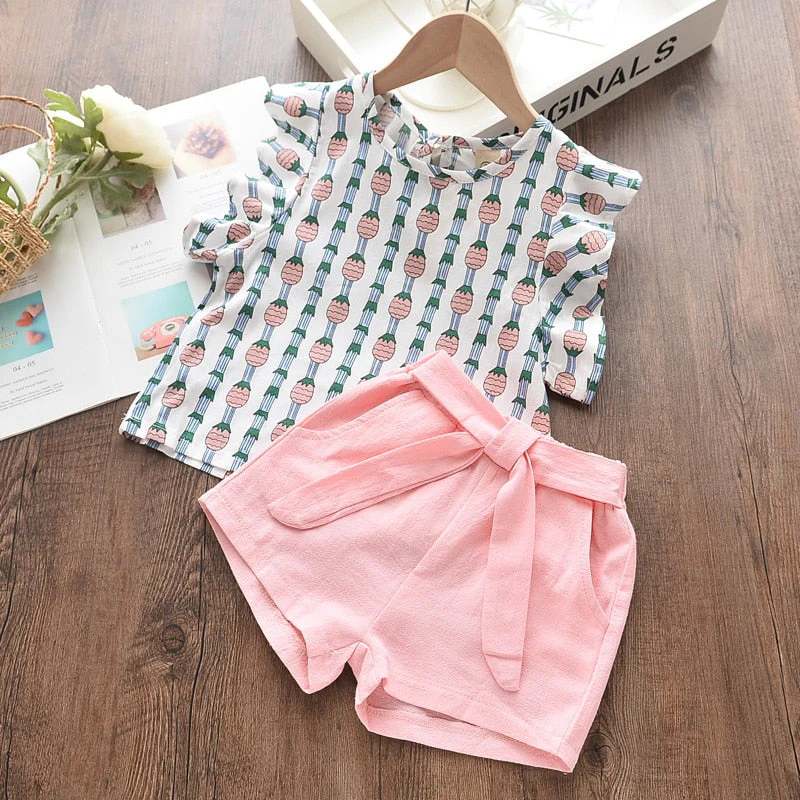 deanwangkt Baby Girl Clothes  Summer Girls Clothing sets  Children's leaf Dots Design Girl Sleeveless shirt +Short Pant Fashion Style New Arrival - Deanwangkt
