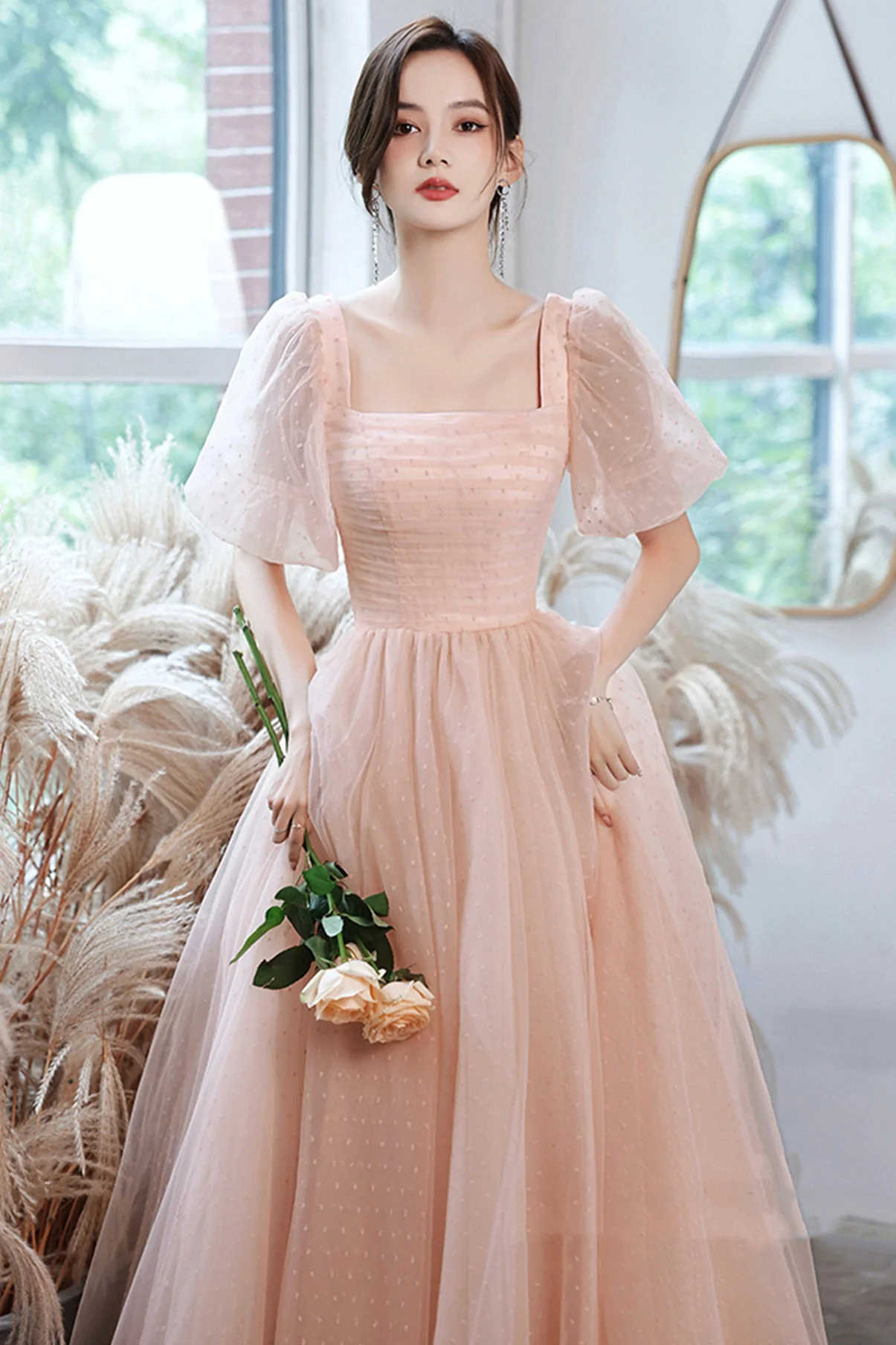 solvbao Pink Tulle Long Prom Dresses, A-Line Evening Dresses - Deanwangkt