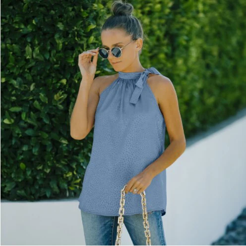 Graduation Gifts Casual Halter Neck  Party Blouses For Women Summer Sleeveless Loose Shirts Tops Office Woman Fashion T-shirt Tops Clothing - Deanwangkt