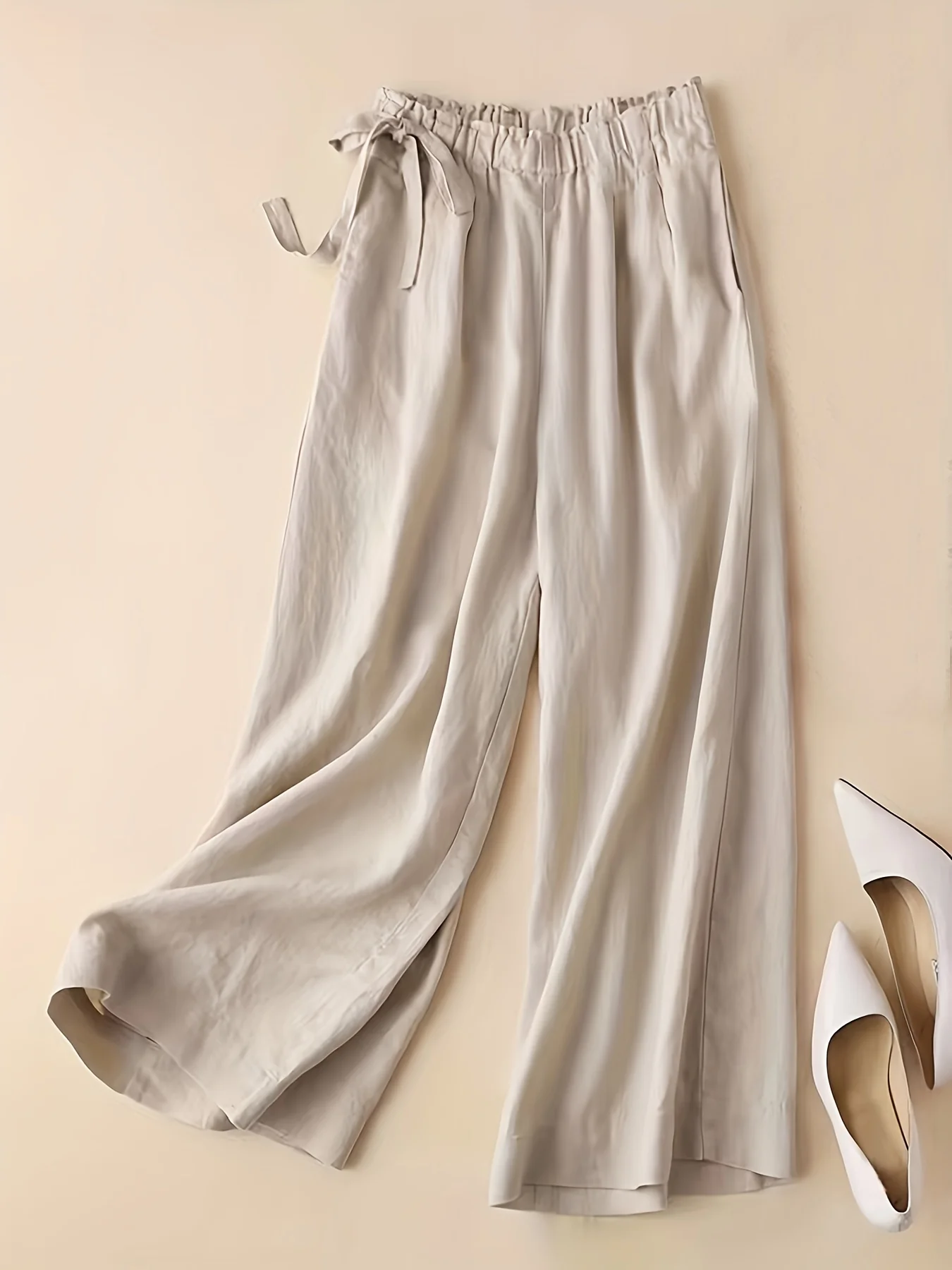 deanwangkt-1  Solid Elastic Waist Pants, Casual Wide Leg Simple Summer Pants, Women's Clothing - Deanwangkt