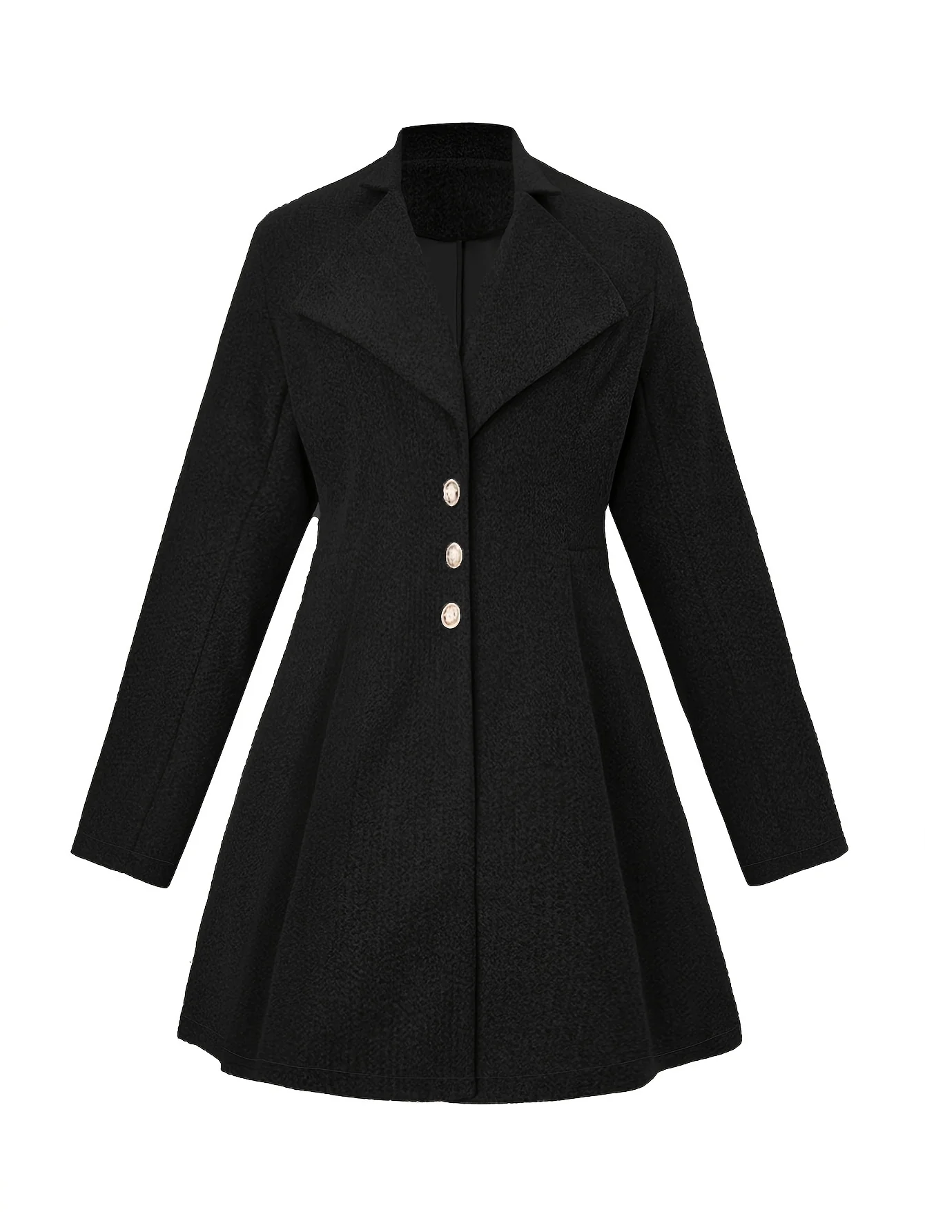 deanwangkt Plus Size Casual Coat, Women's Plus Solid Long Sleeve Button Up Lapel Collar Nipped Waist Tunic Woolen Coat - Deanwangkt