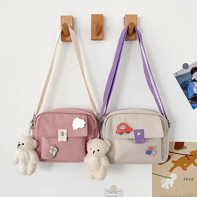 deanwangkt Preppy Style Shoulder Bag For Women Cute Bag Canvas Crossbody Bags Girls Collage Student Messenger Bags Tote Bag Bolsa - Deanwangkt