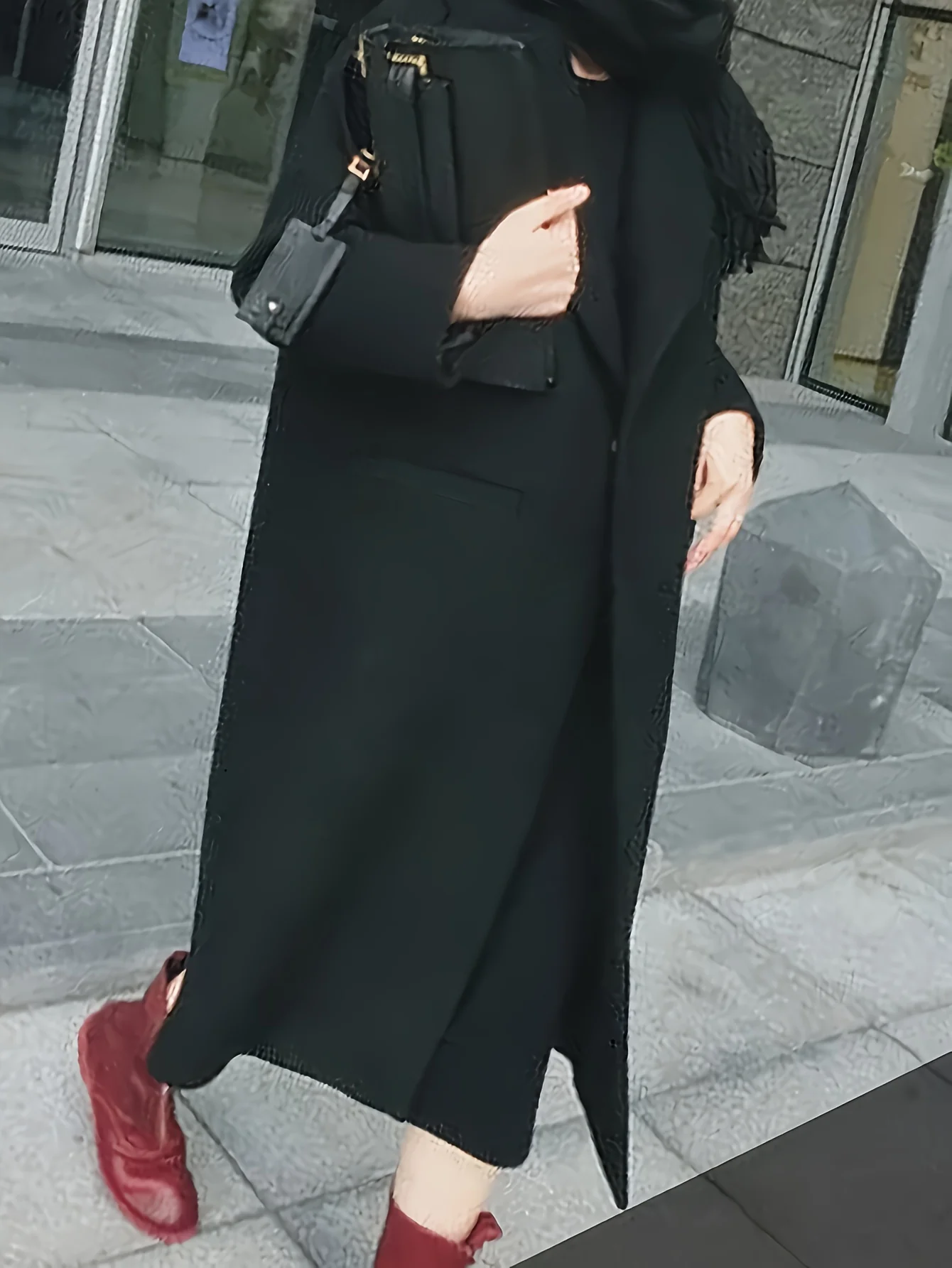 Solid Lapel Mid Length Overcoat, Elegant Long Sleeve Winter Outerwear, Women's Clothing - Deanwangkt