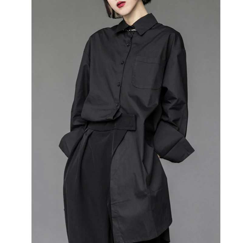 deanwangkt Women White Irregular Big Size Blouse New Lapel Long Sleeve Loose Fit Shirt Fashion Tide Spring Autumn  1DE1982 - Deanwangkt