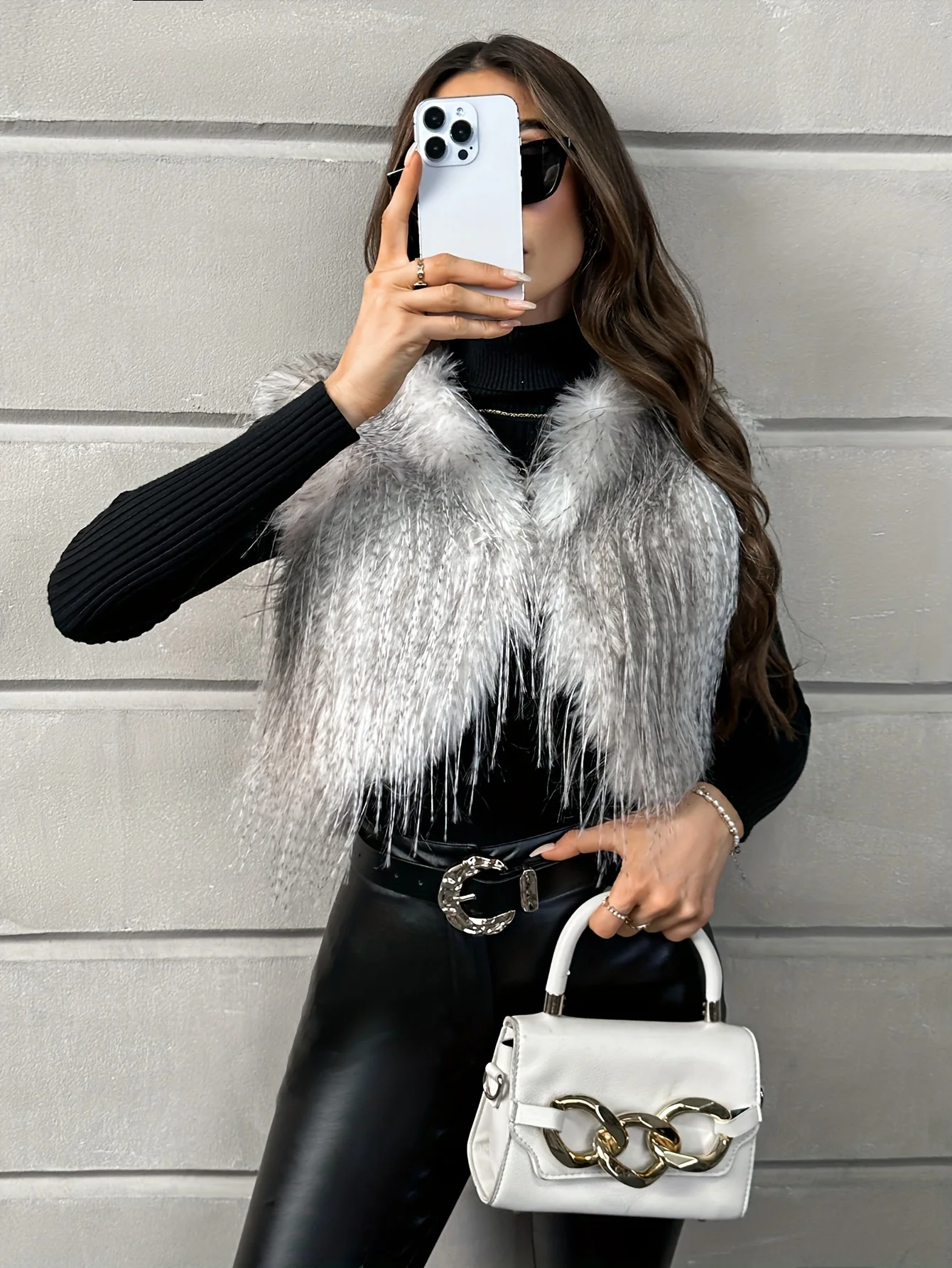 Faux Fur Open Front Crop Vest, Elegant Thermal Sleeveless Vest For Fall & Winter, Women's Clothing - Deanwangkt