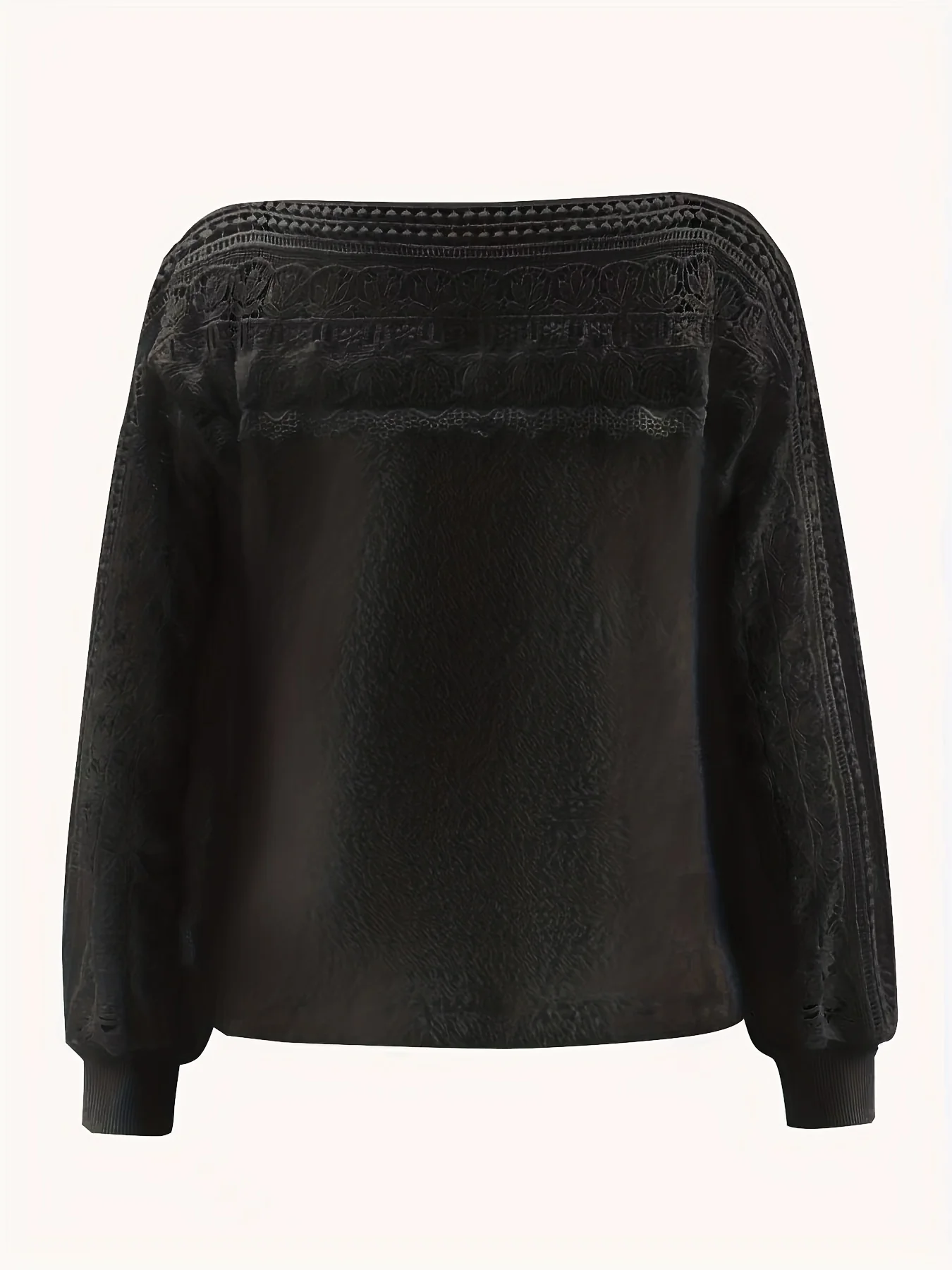 Cutout Lace Stitching T-Shirt, Casual Long Sleeve Top For Spring & Fall, Women's Clothing - Deanwangkt