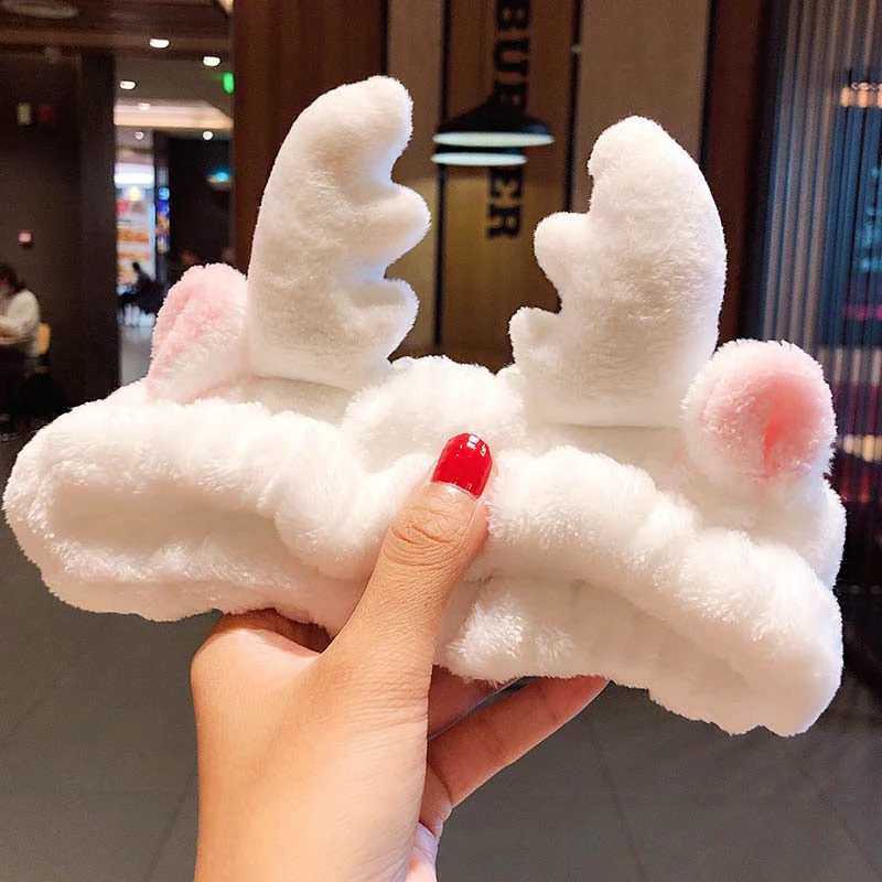 Wash Face Hair Holder Hairbands Soft Warm Coral Fleece Bow Animal Ears Headband For Women Girls Turban Fashion Hair Accessories - Deanwangkt