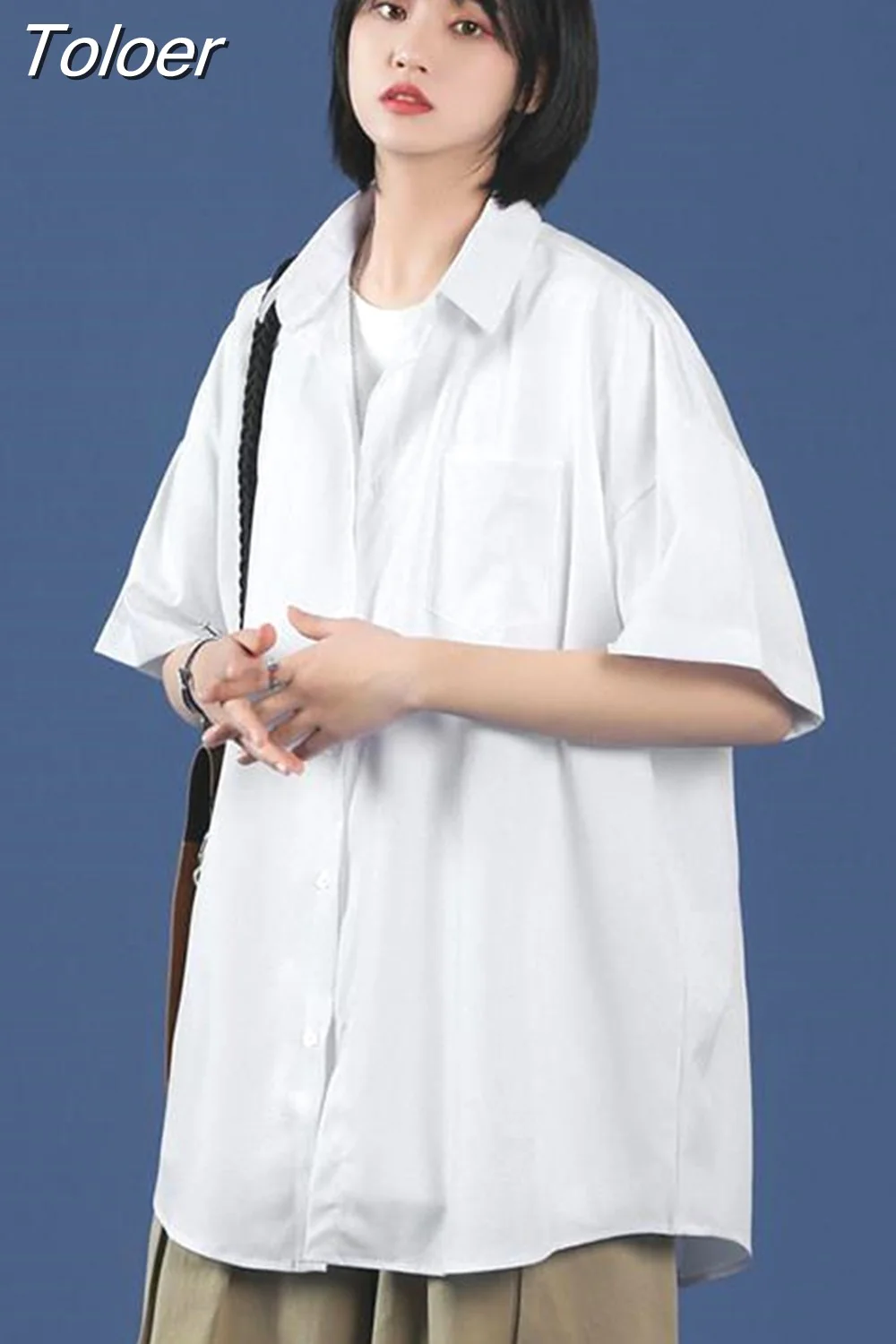 deanwangkt Oversized Shirt for Women Streetwear Long Sleeve  Summer Harajuku Men's Shirts Student Short Sleeve Top Blouse - Deanwangkt