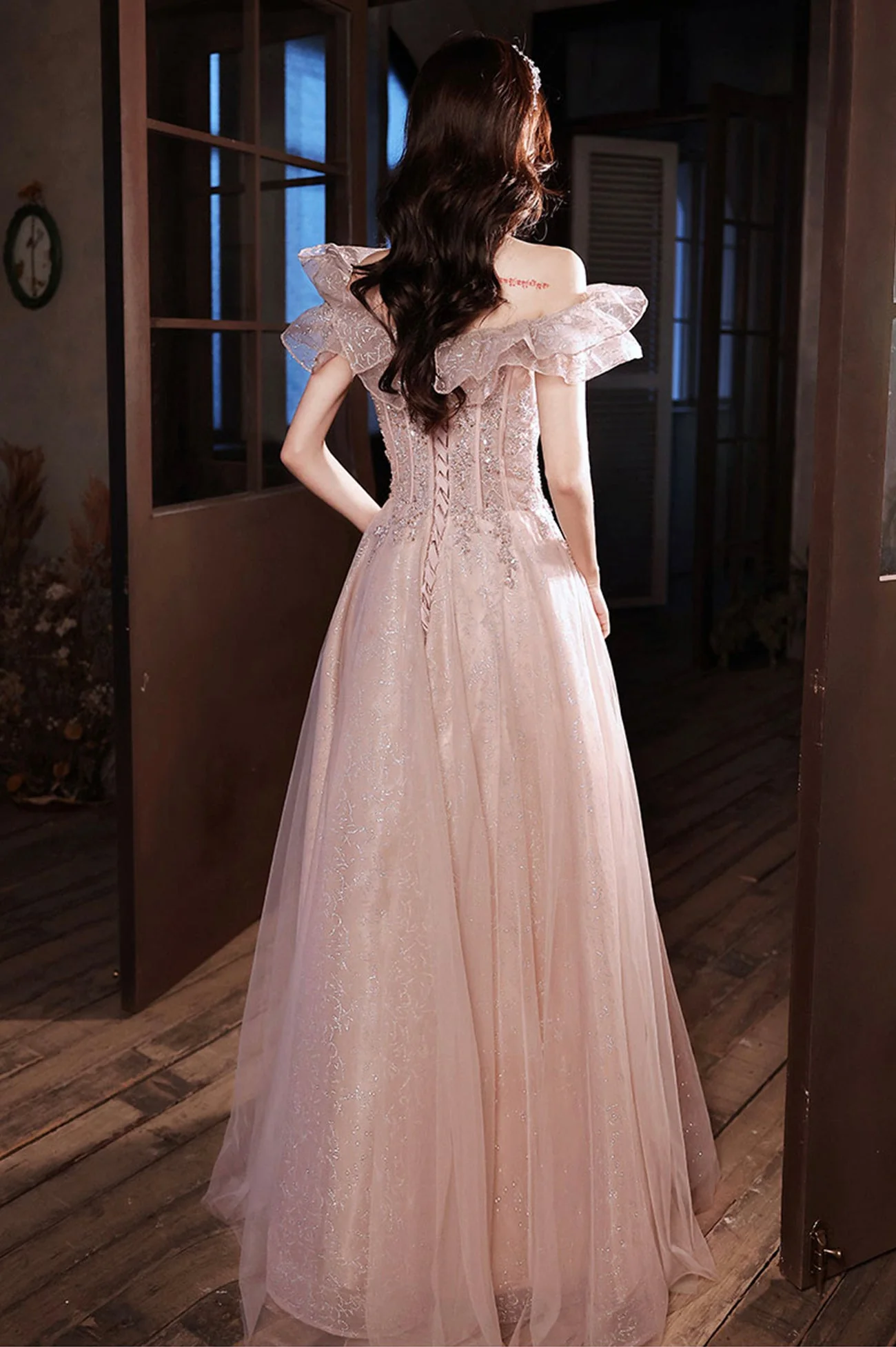 solvbao Pink Tulle Sequins Long Prom Dresses, Lovely A-Line Evening Graduation Dresses - Deanwangkt