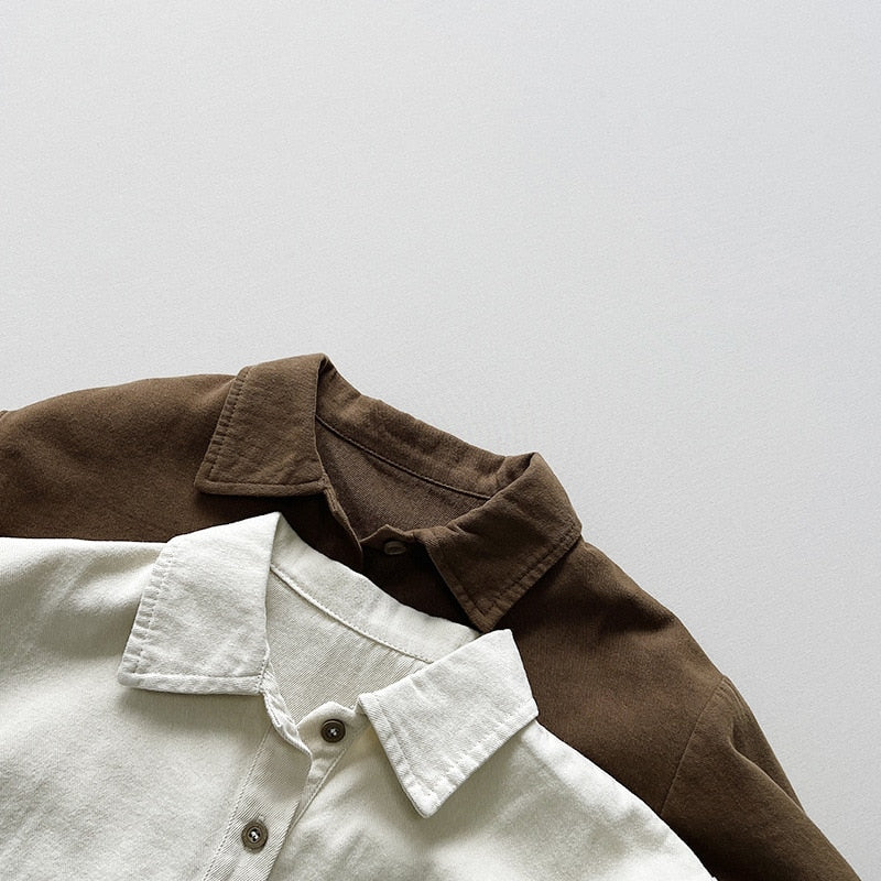 deanwangkt Autumn Boys solid color cotton shirts Girls brief turn-down collar casual shirt Kids Tops - Deanwangkt