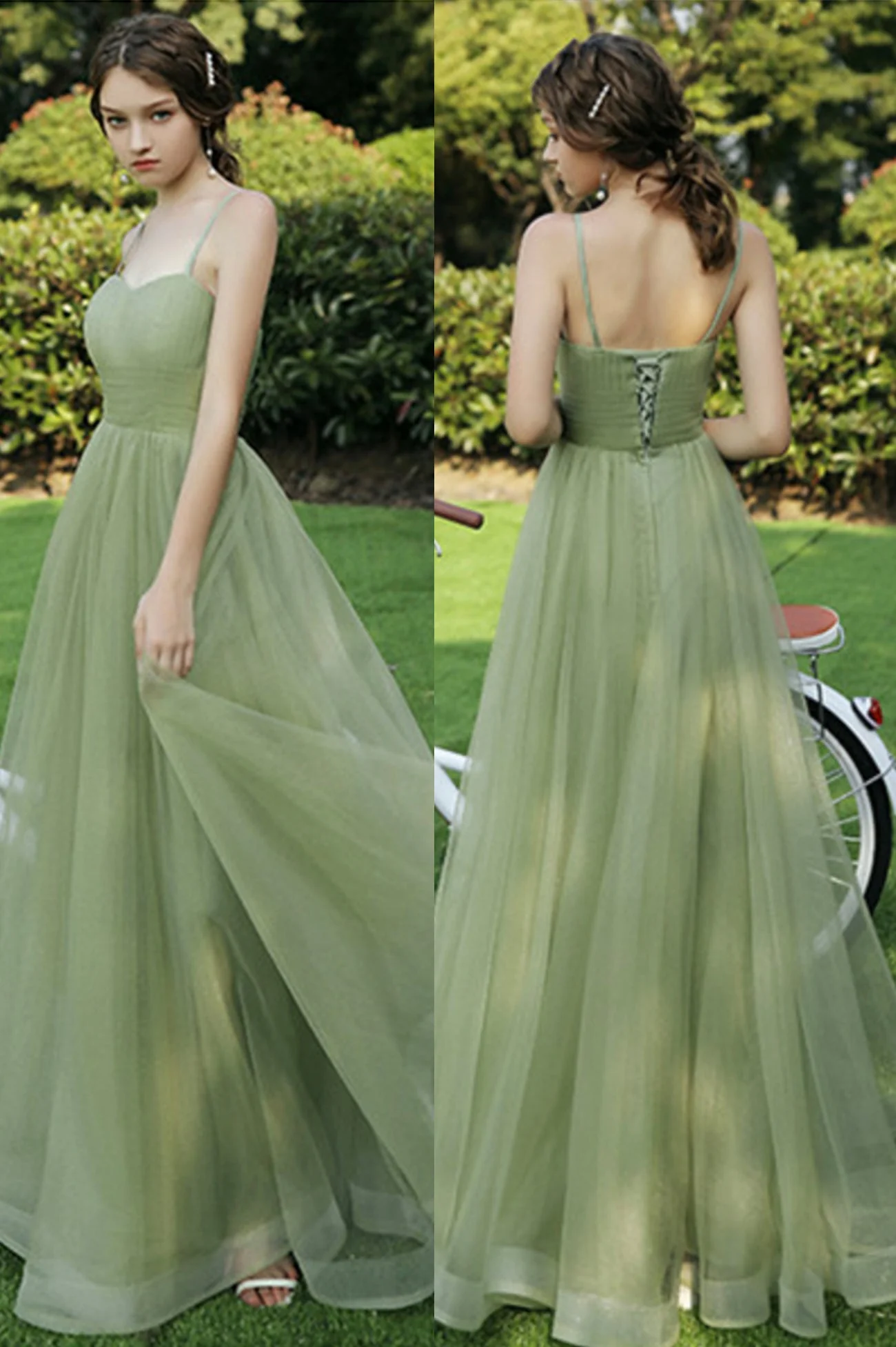 solvbao Green Tulle Long Prom Dresses, A-Line Evening Dresses - Deanwangkt