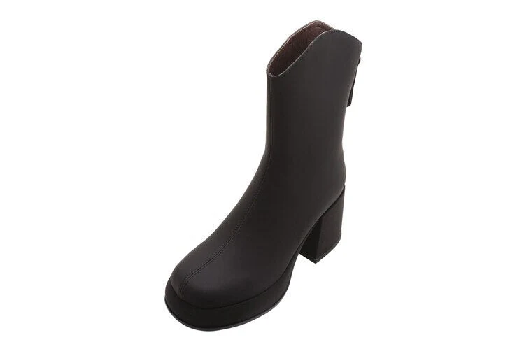 deanwangkt Autumn Shoes    New Fall/Spring Women Shoes Split Leather Platform Shoes Women Round Toe Chunky Boots for Women Concise Solid Black Modern Boots - Deanwangkt
