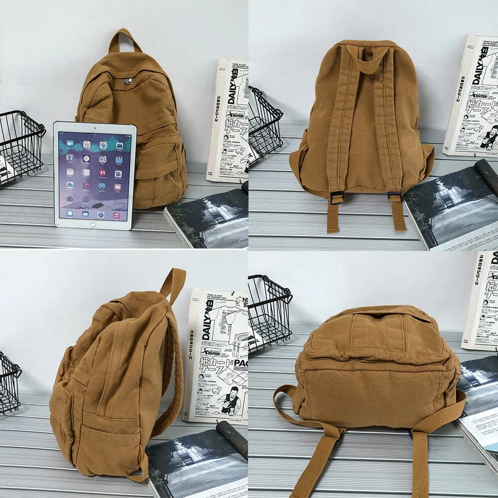 Back To School Student Shoulders Large Capacity Khaki Backpack Fashion Canvas Backpacks Female College Teen Computer Bag mochila - Deanwangkt
