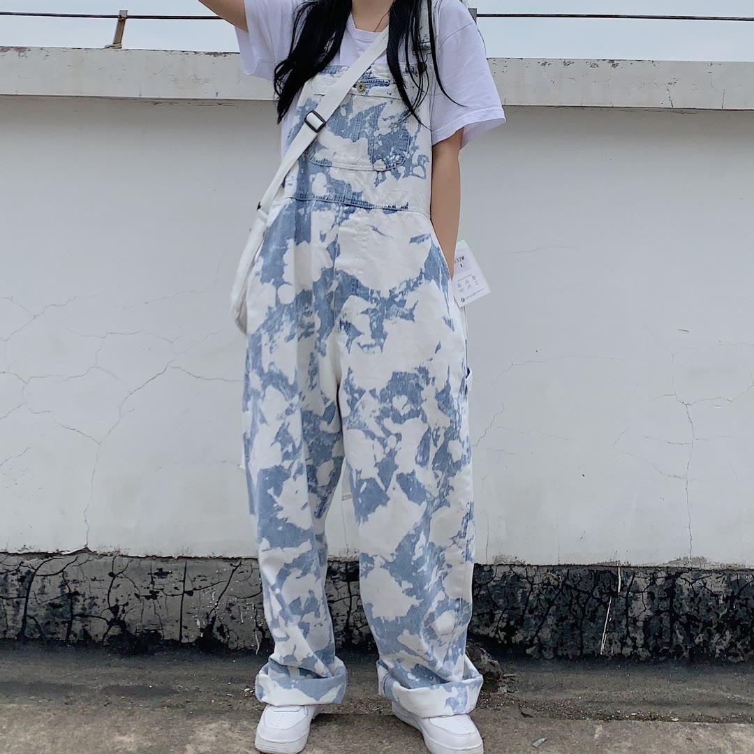 Street Hip-hop Harajuku Girl Cow Print Oneies For Women Black White Plaid Overalls Casual Jumpsuit Trousers Baggy Pants - Deanwangkt