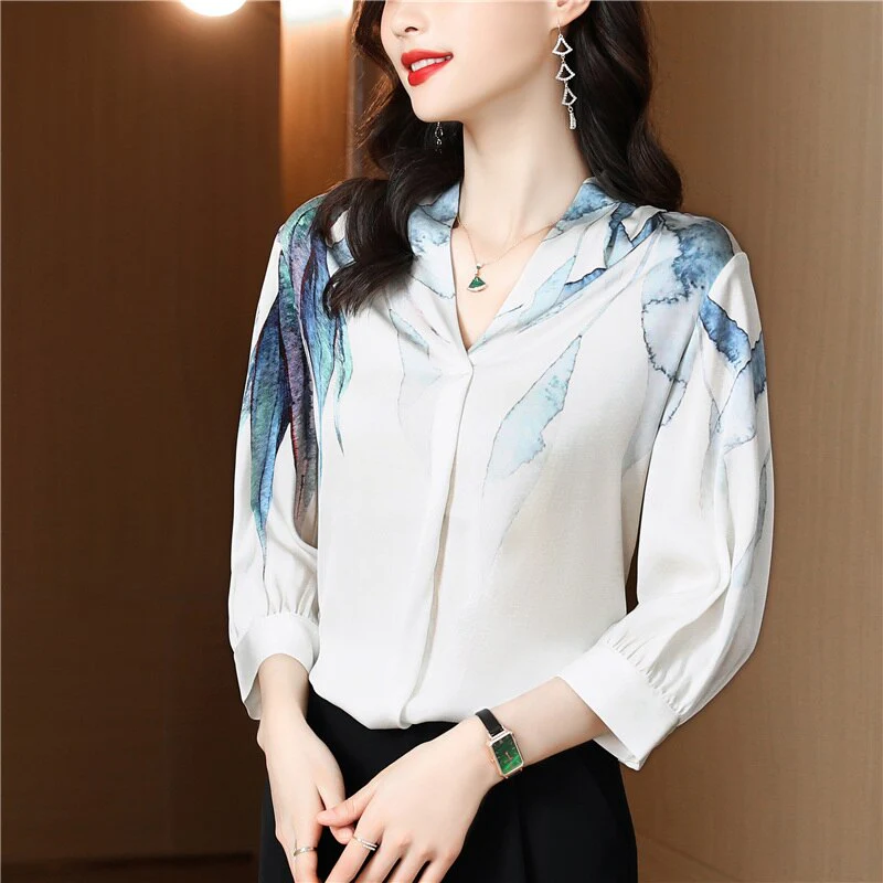 deanwangkt elegant ladies shirts Fashion printing women blouses New chic Spring autumn causal half sleeve slim blouses mujer blusas - Deanwangkt
