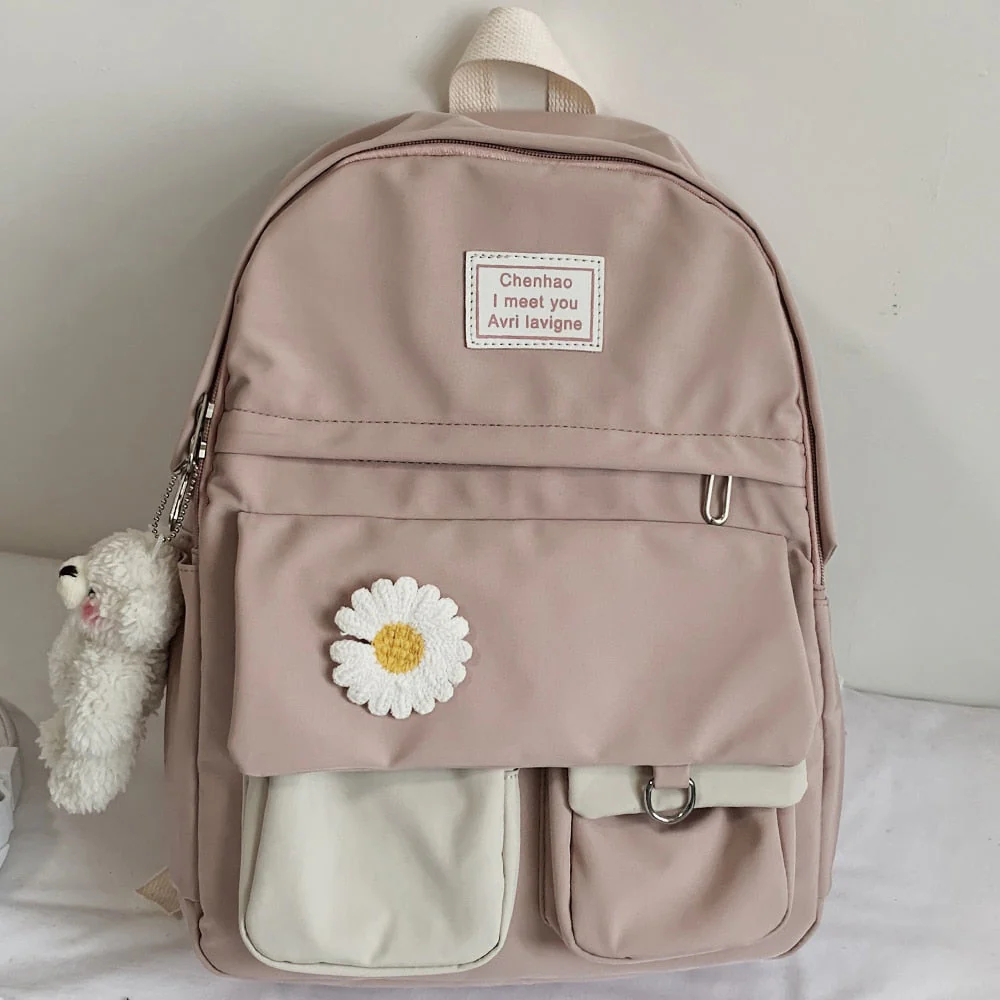 College Student Ladies Cute Backpack Women Flower Female Harajuku School Bags Book Kawaii Backpack Nylon Girl Trendy Bag Fashion - Deanwangkt
