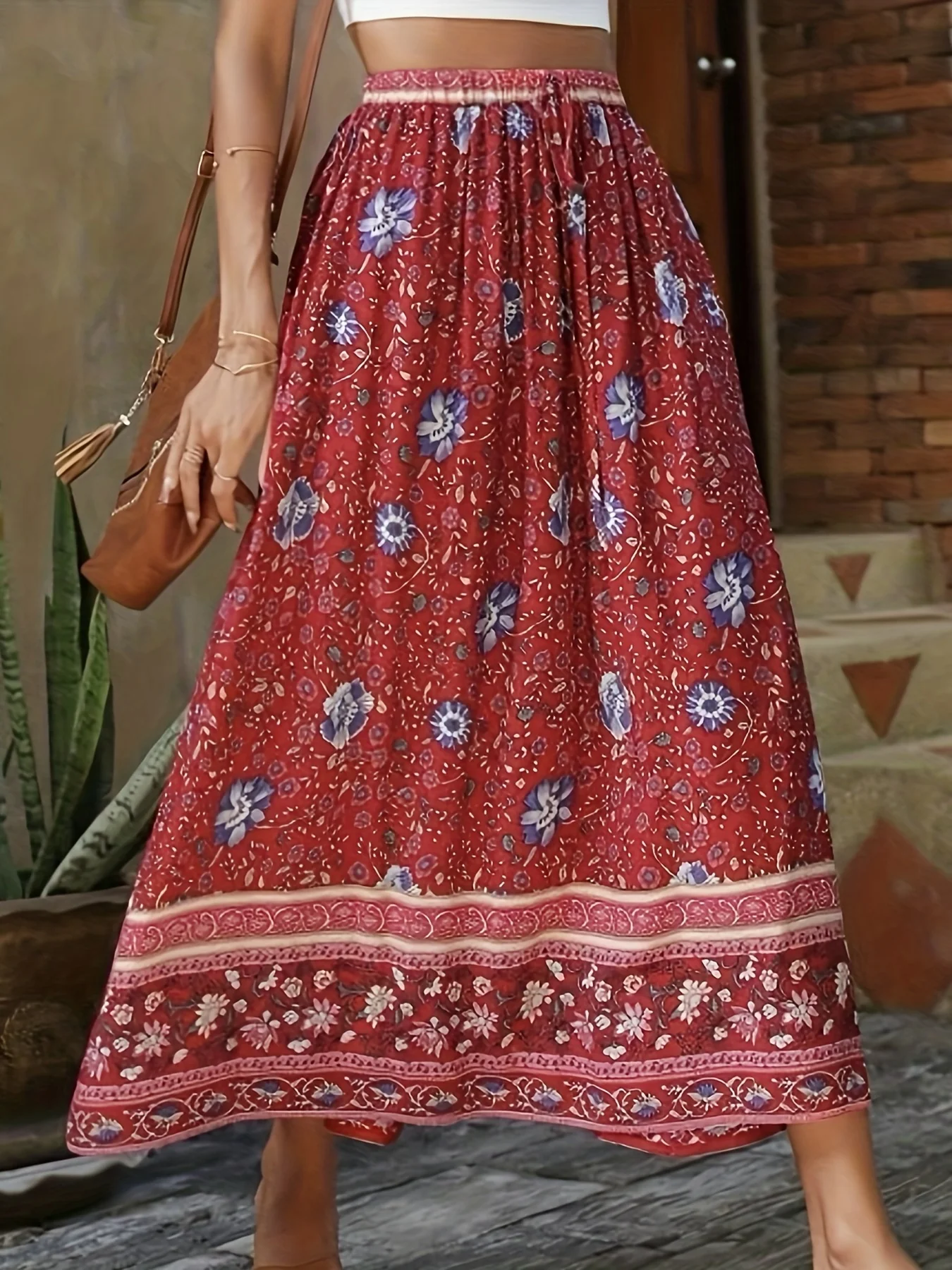 Floral Print Drawstring Waist Skirt, Boho Skirt For Spring & Summer, Women's Clothing - Deanwangkt